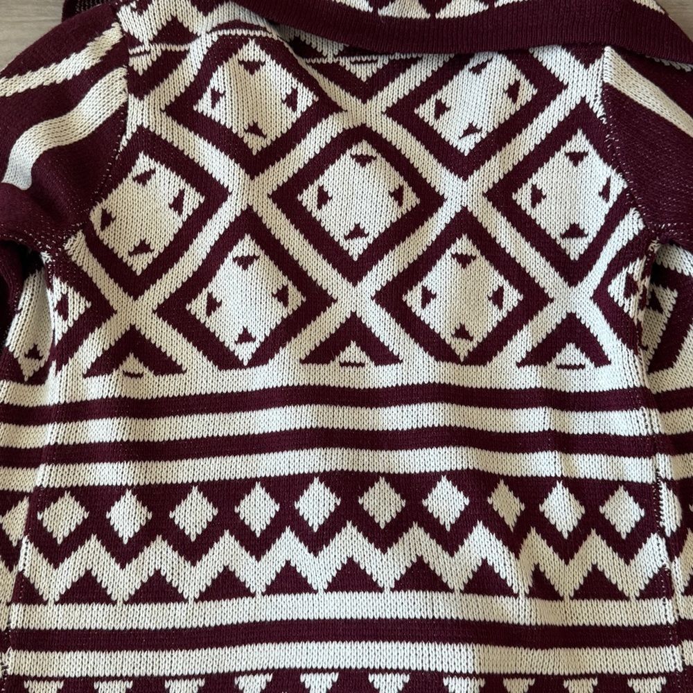 Kate Collection Women's Burgundy and Cream Geometric Cardigan Size Small - Picture 8 of 9